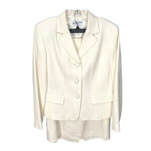 PENDELTON Women's 2-Piece SKIRT SUIT Solid Cream VIRGIN WOOL & RAYON Size 8